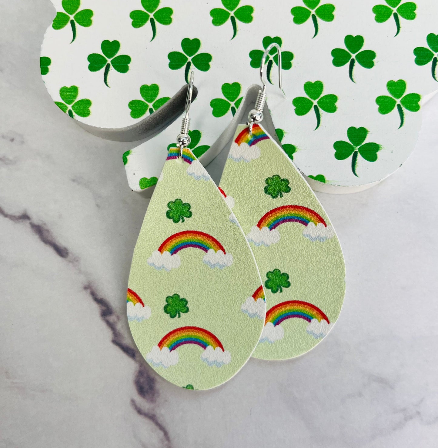 Shamrock Rainbow Leather Hanging Earrings