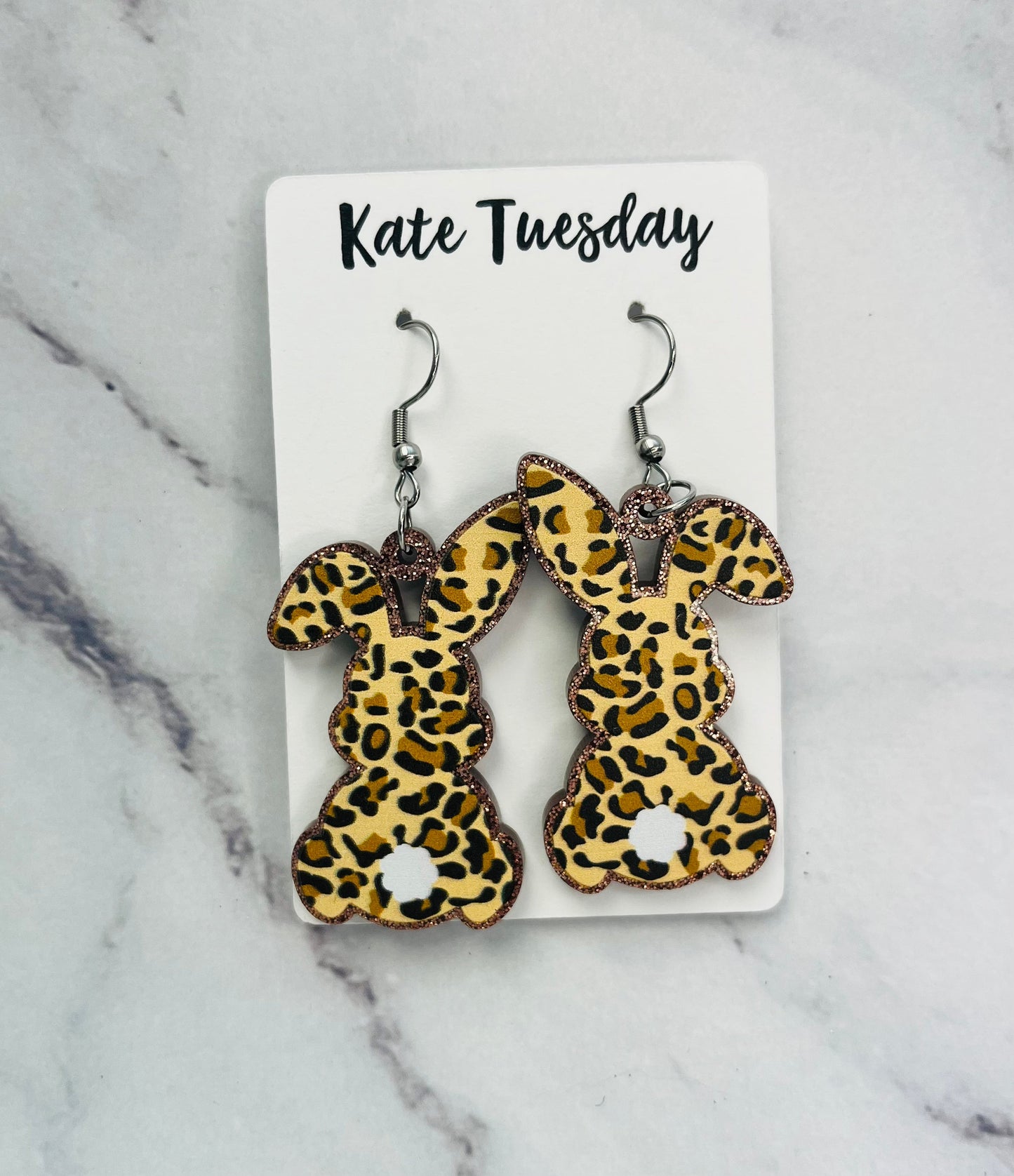 Cheetah Hanging Easter Bunny Earrings