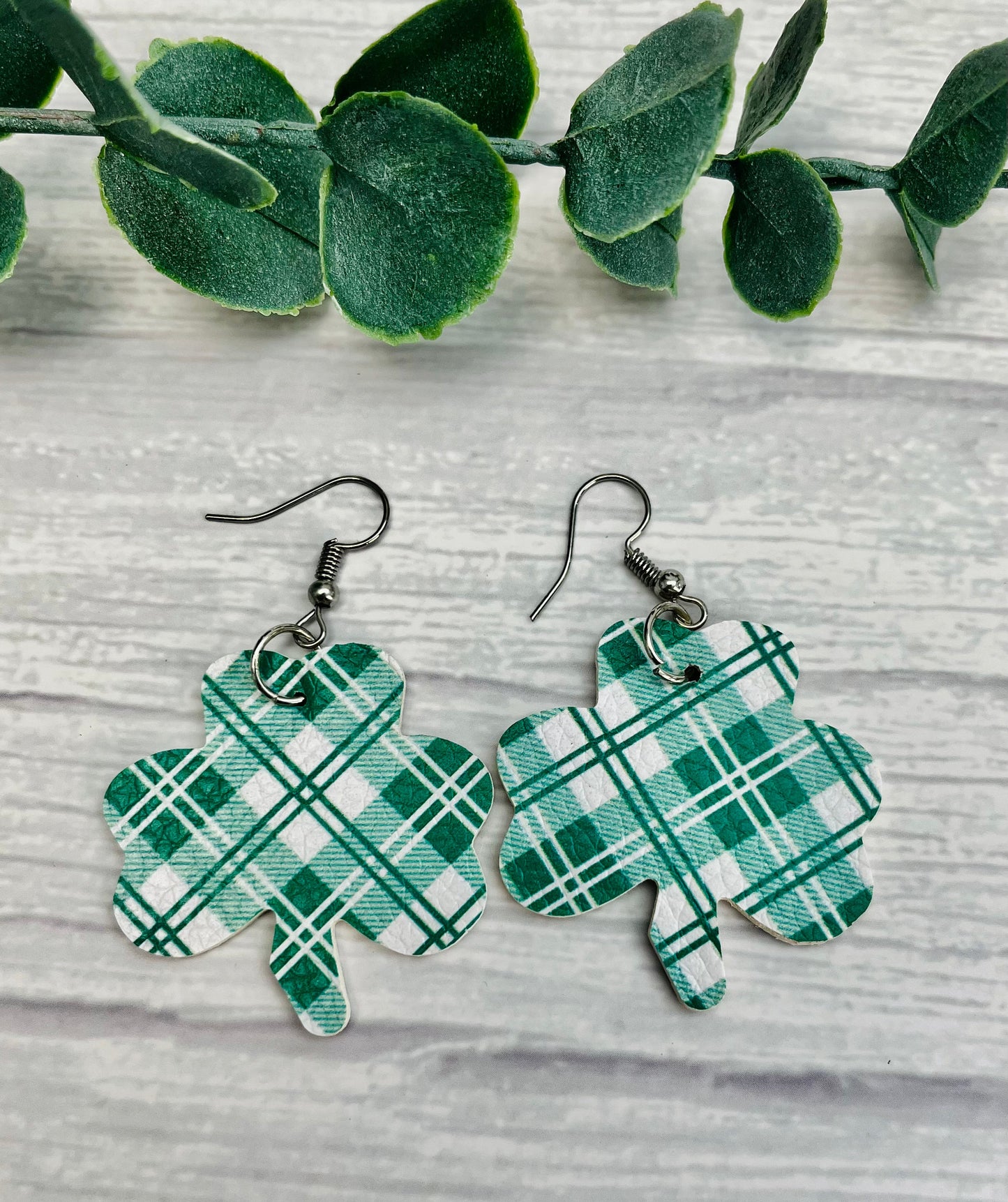 Green Plaid Shamrock Hanging Earrings