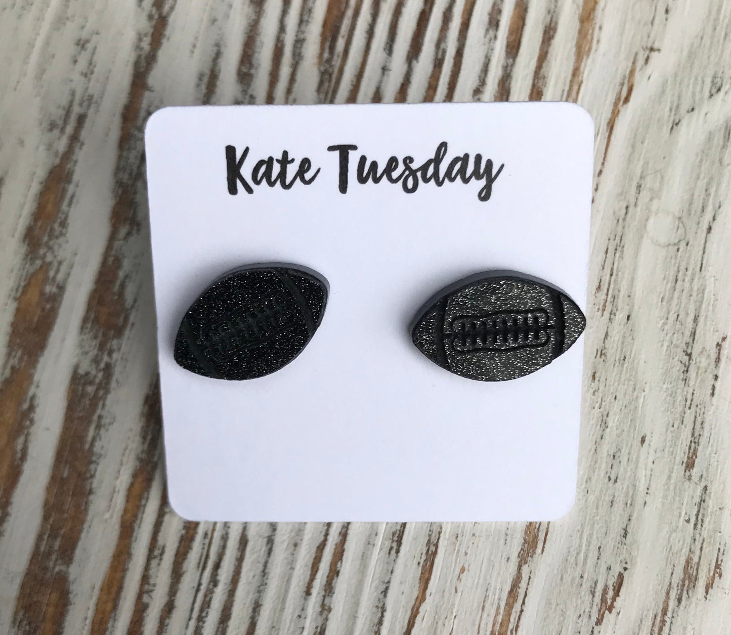 Football Engraved Football Sparkly Sports Stud Acrylic Earrings Black, Copper, Silver