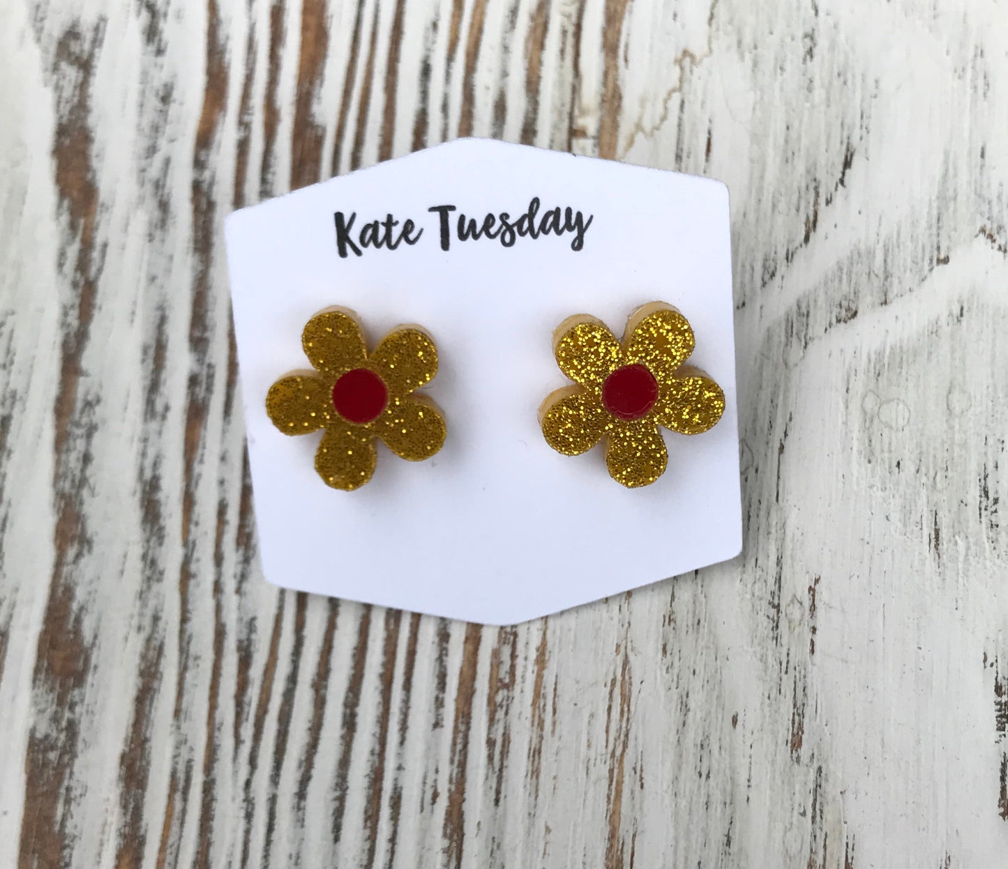 Yellow Sparkly Flower Acrylic Stud Earrings
