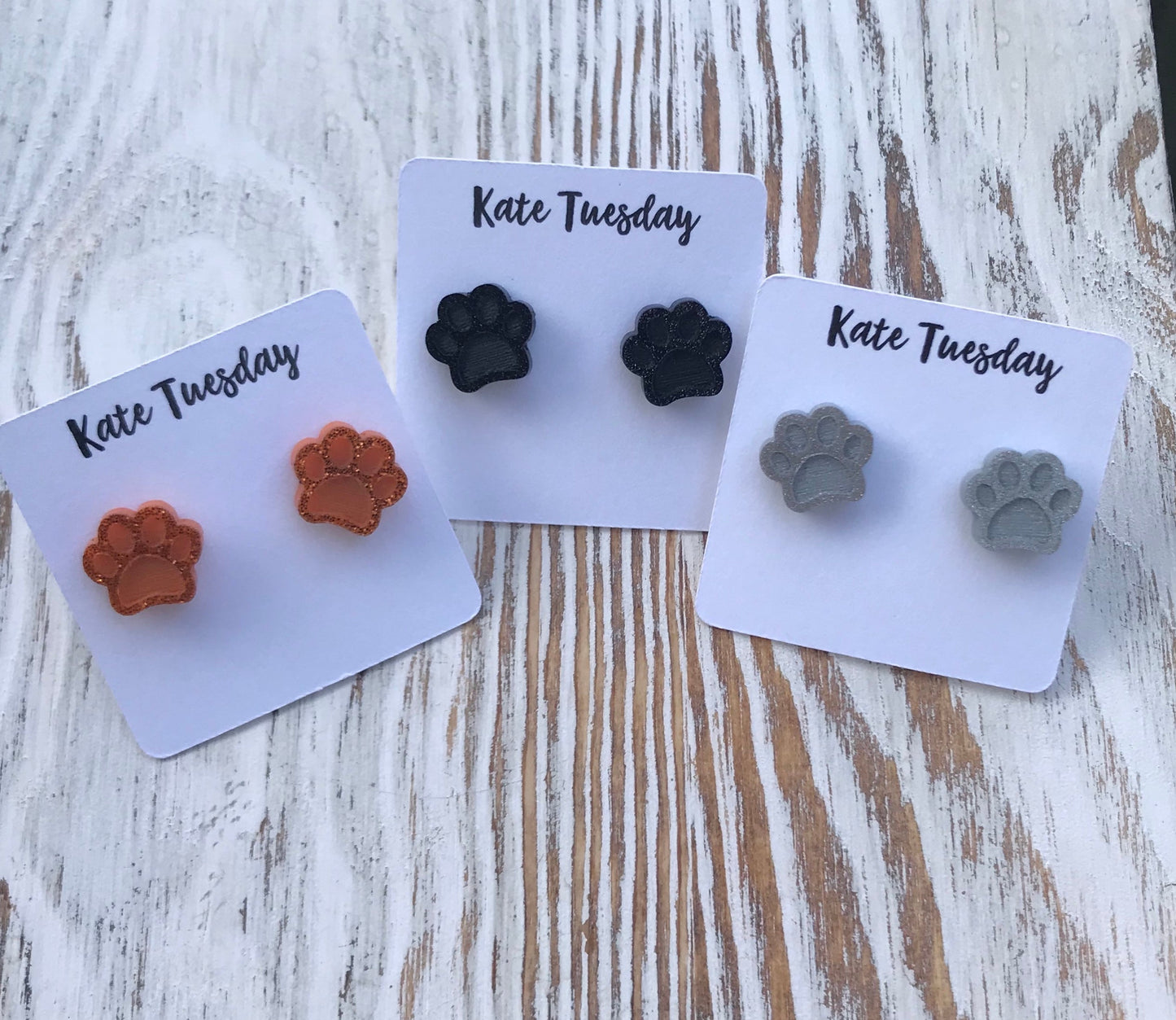 Orange + Black + Silver Sparkly Dog Paws Acrylic Stud Earrings