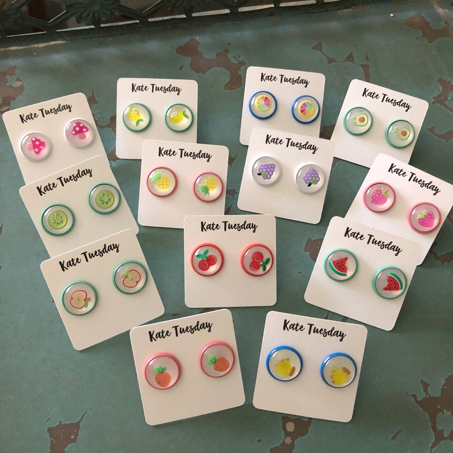 Colorful Rainbow Summer Produce Stud Earrings