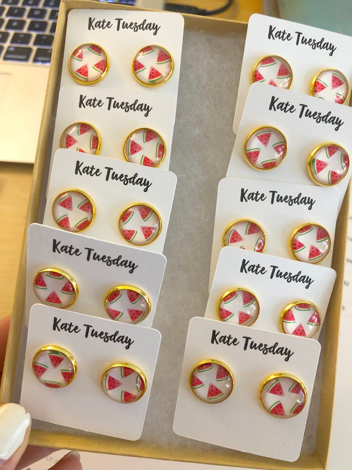 Summer White Watermelon Stud Earrings