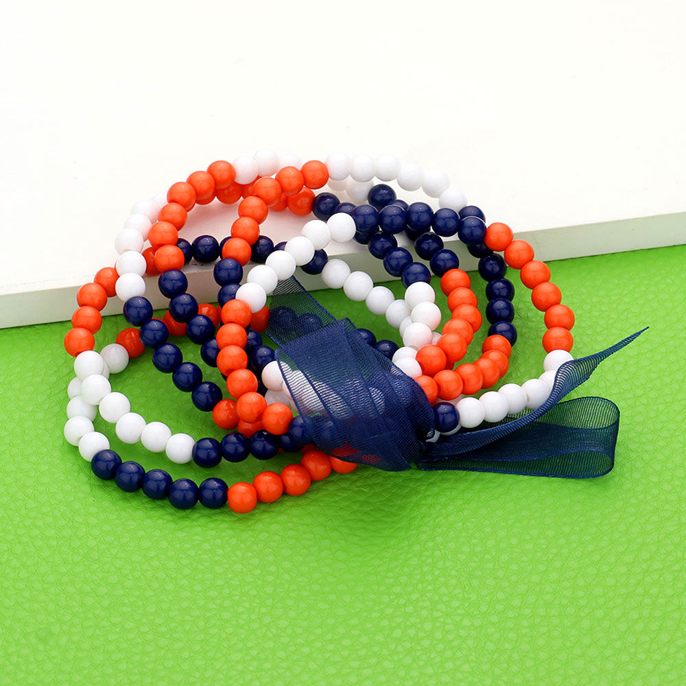 Navy Orange White Sports Game Day Stretchy Bracelets