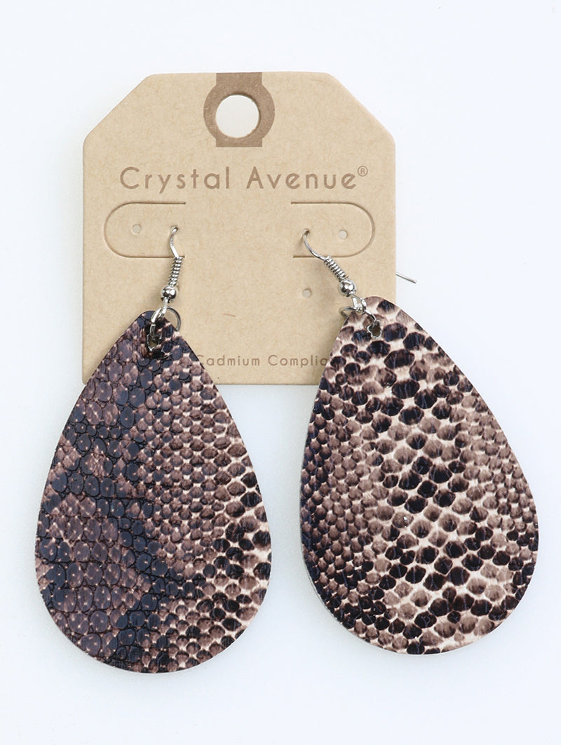 Dark Brown Animal Print Faux Leather Earrings