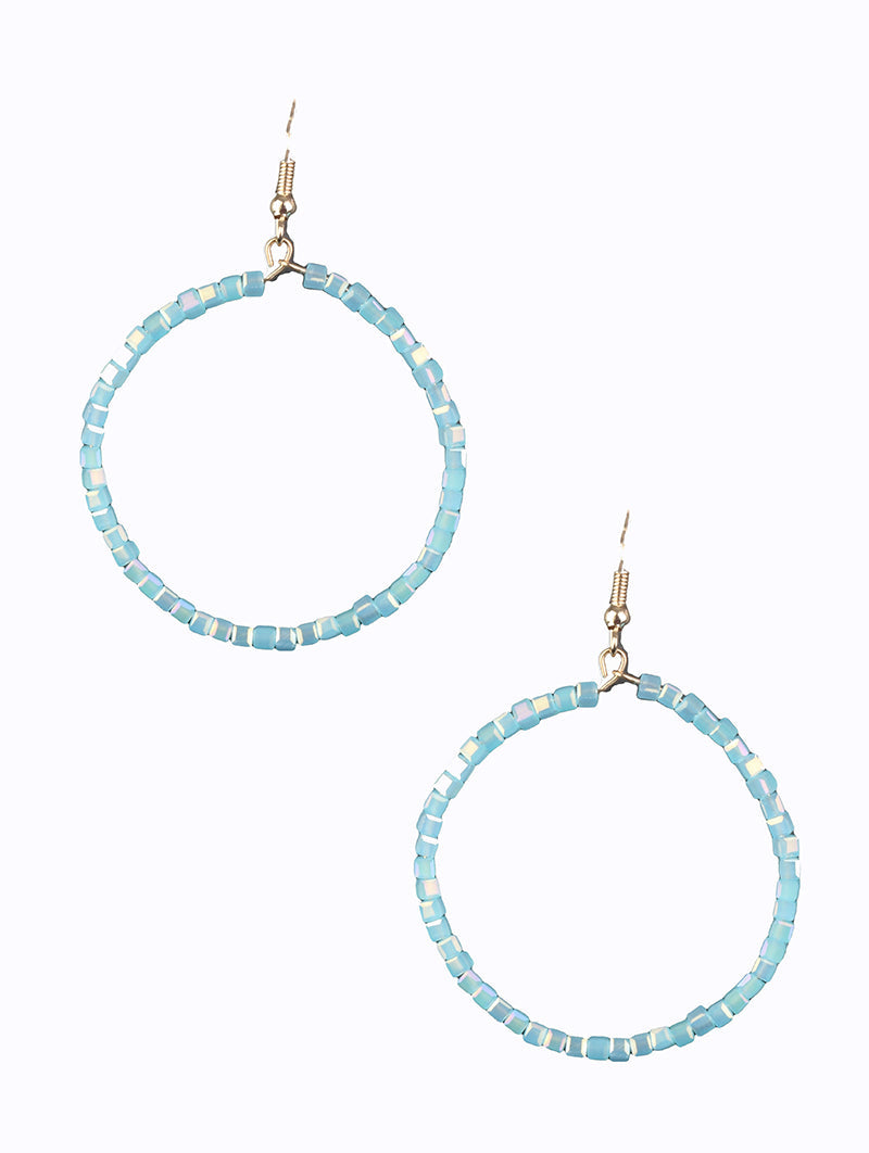 Summer Blue Glass Beaded Hoop Earrings