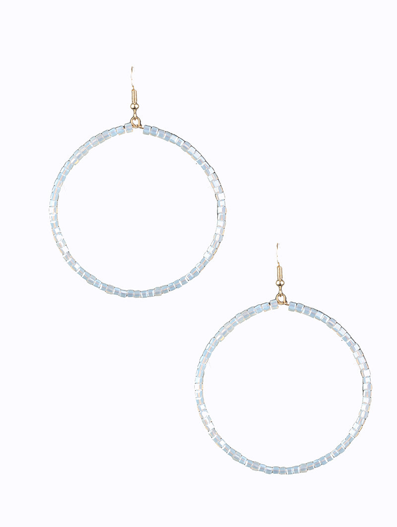 Summer Clear Glass Beaded Hoop Earrings