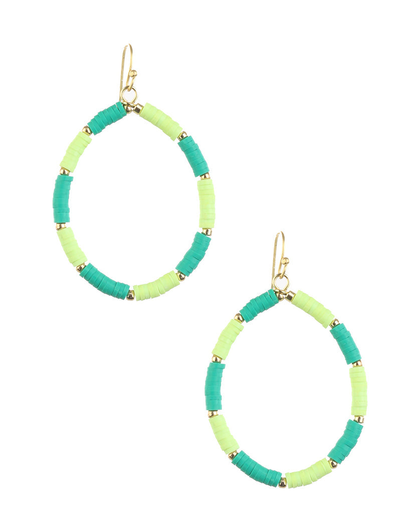 Lime Green and Teal Summer Hoop Earrings