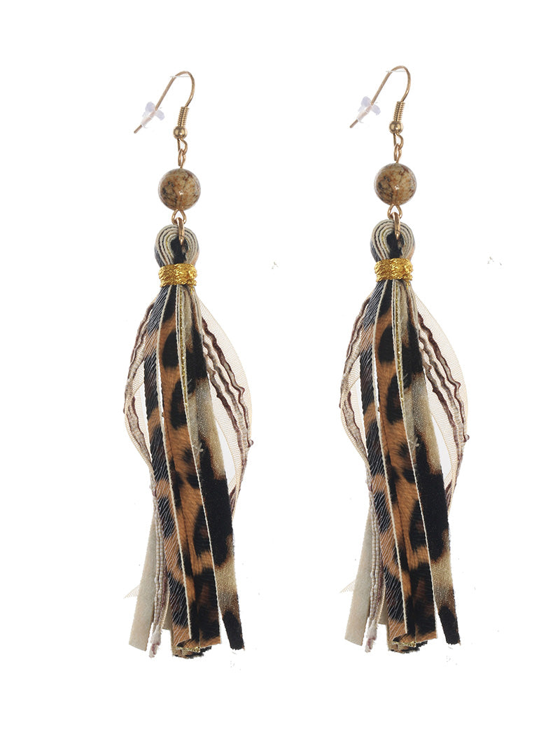 Fringe Cheetah Leopard Leather Earrings