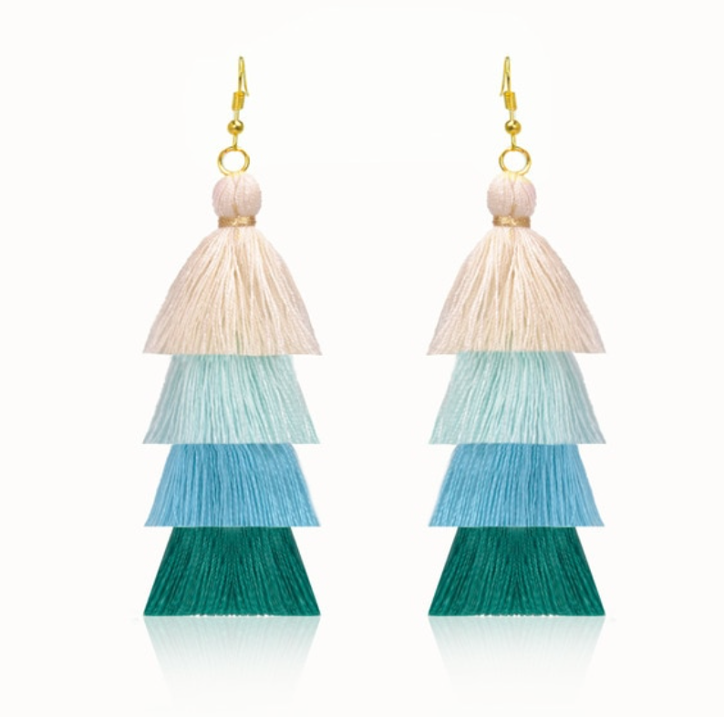 Turquoise 4 Layer Tassel Earrings