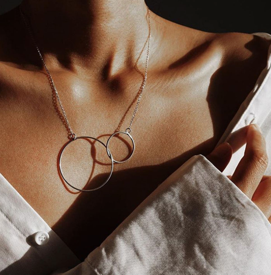 Double Circle Necklace Gold and Silver