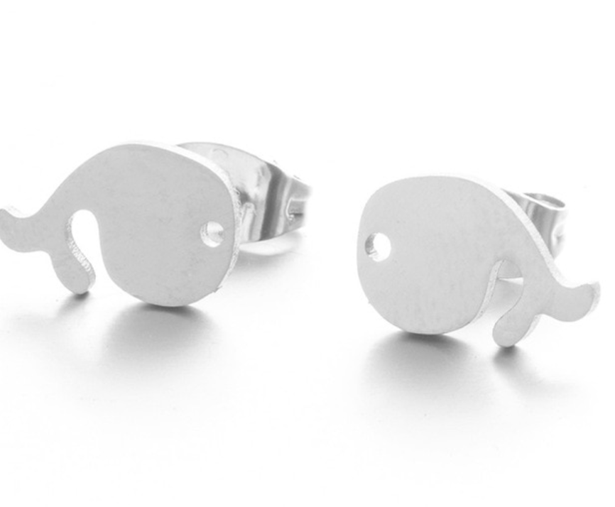 Whale Metal Stud Earrings Silver and Gold