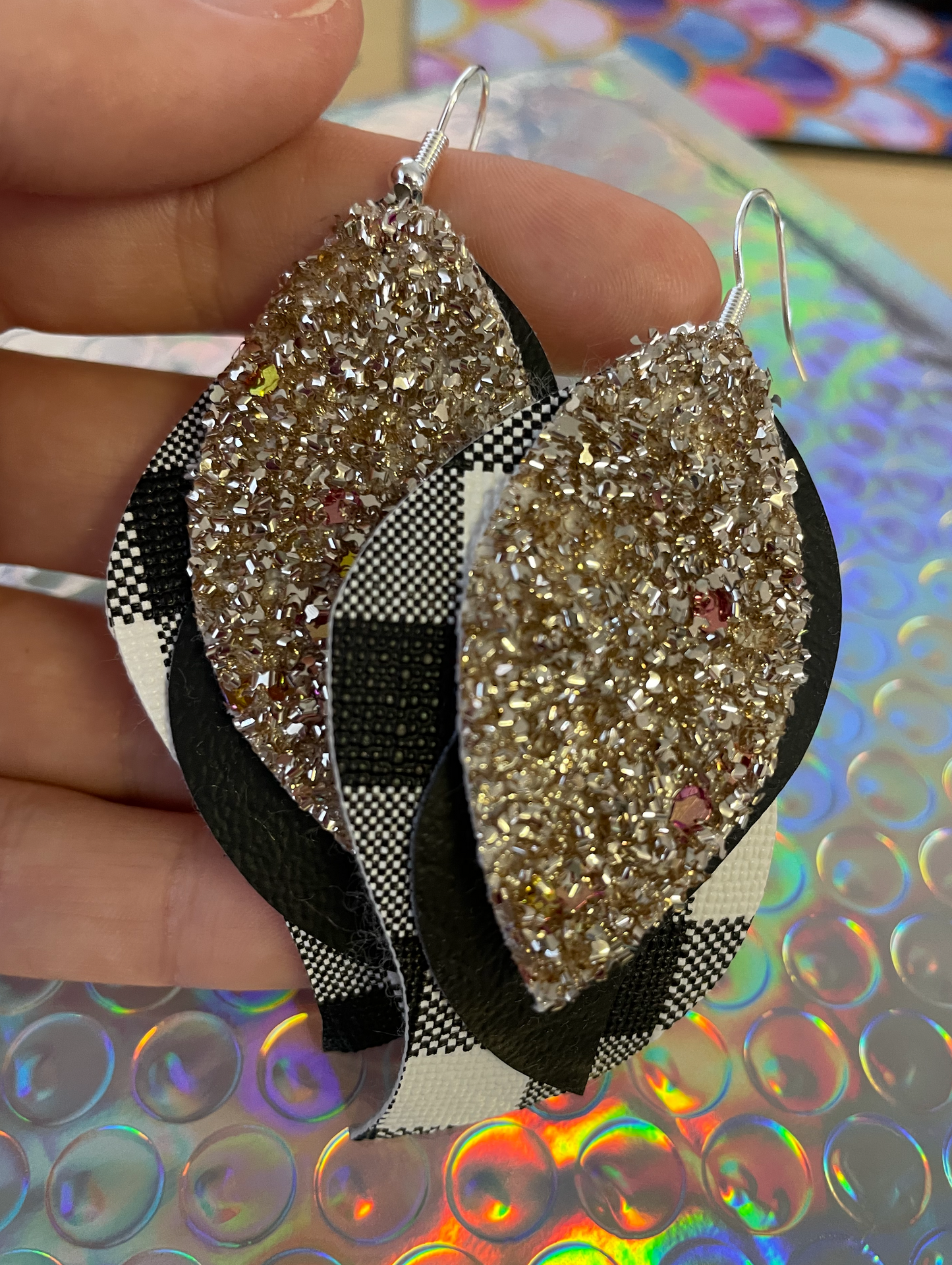 Holiday Sale Leather Earrings! Glitter