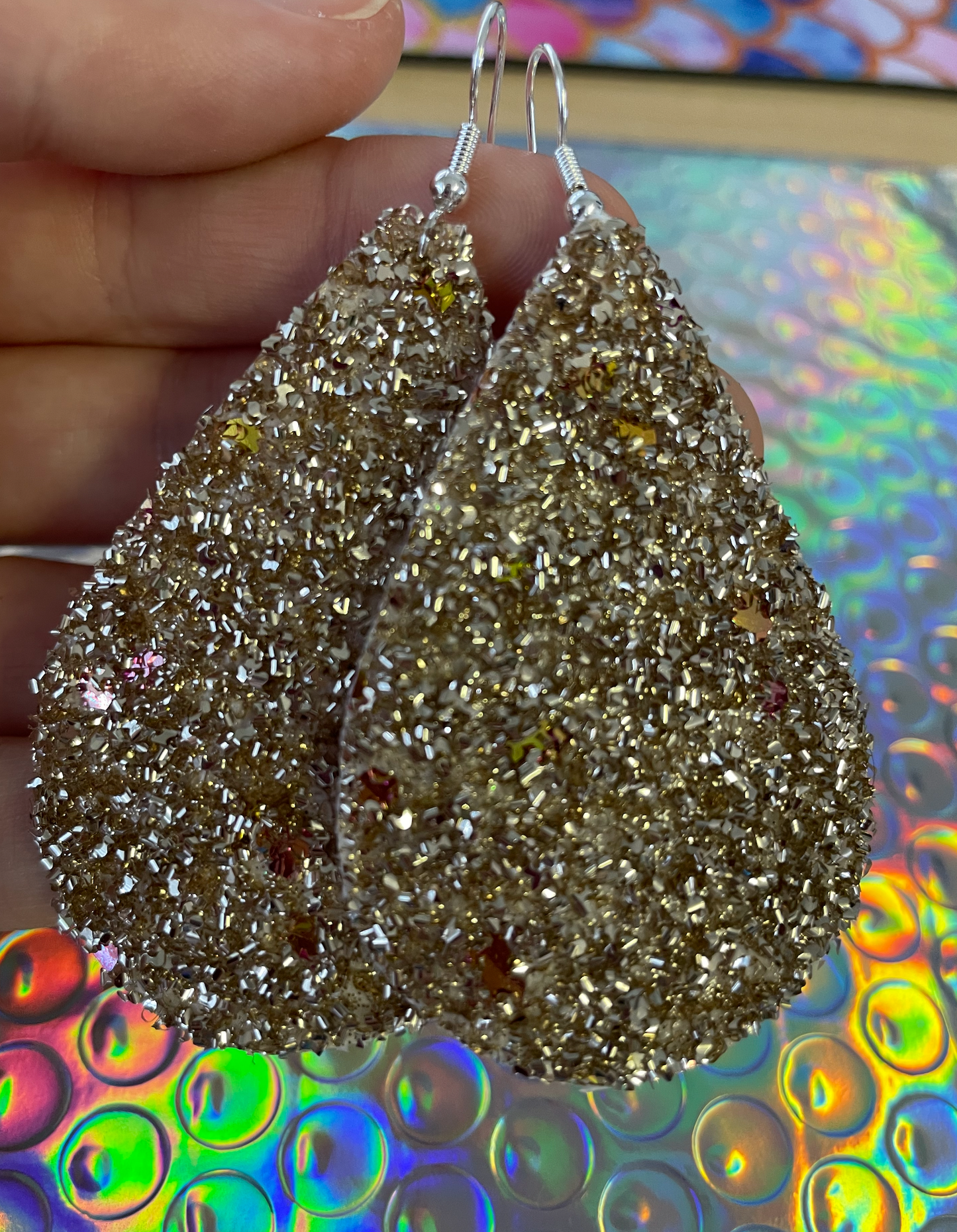 Holiday Sale Leather Earrings! Champagne Glitter