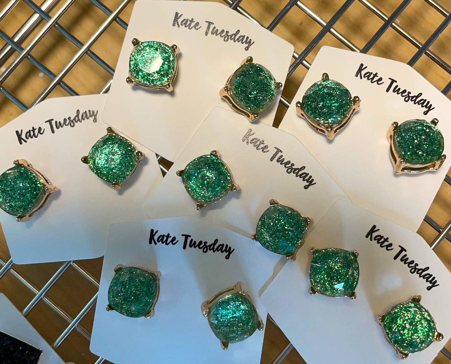Green Glitter Stud Earrings