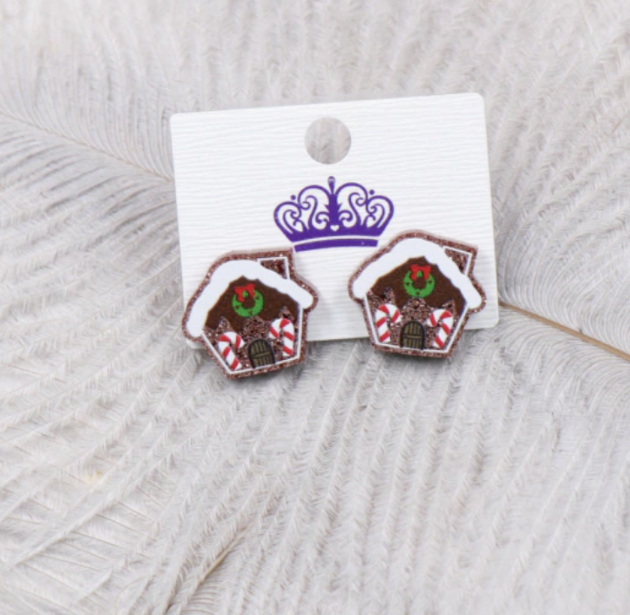 GingerBread House Glitter Christmas Earrings