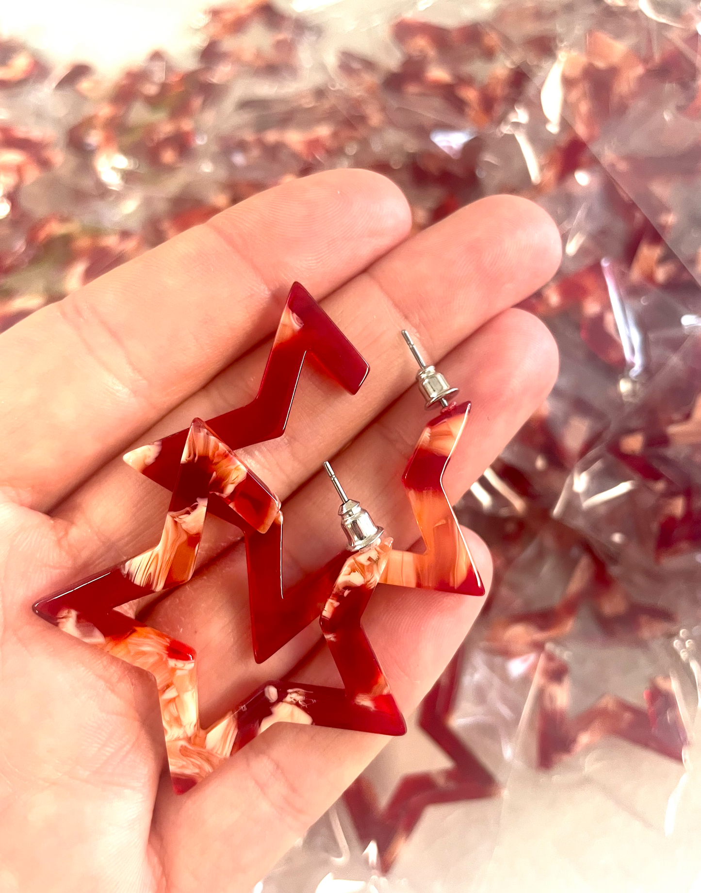 Red Acrylic Resin Star Earrings Patriotic 4th