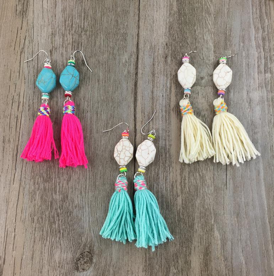 White Rebecca Tassel Earrings