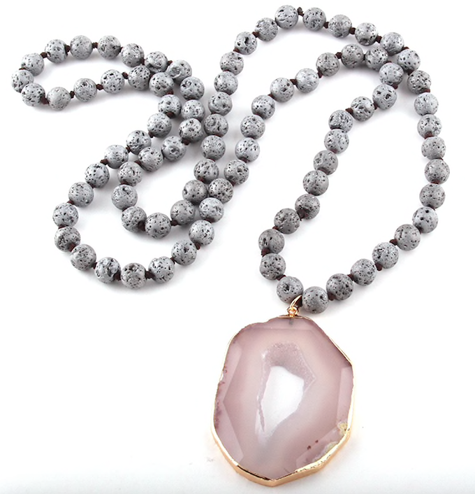 Lava Bead Jasmine Stone Statement Necklace