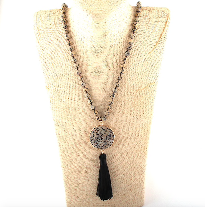 Precious Stone Tassel Statement Necklace