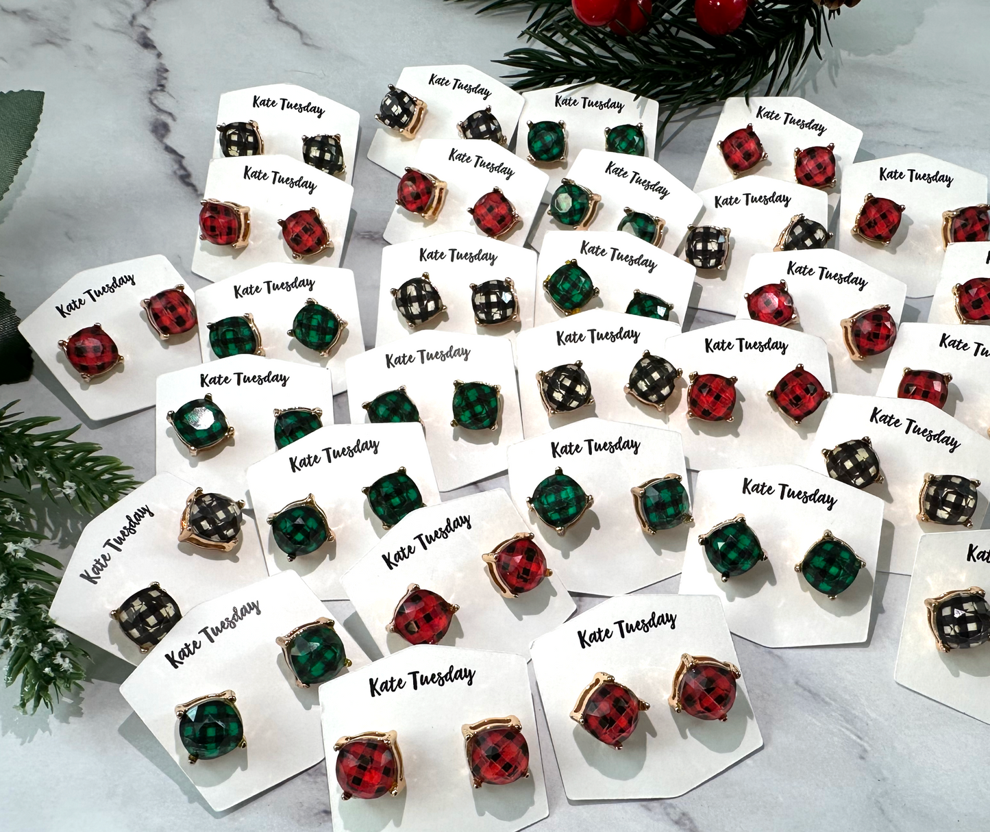 🎄Holiday Plaid Round Cut Stud Earrings