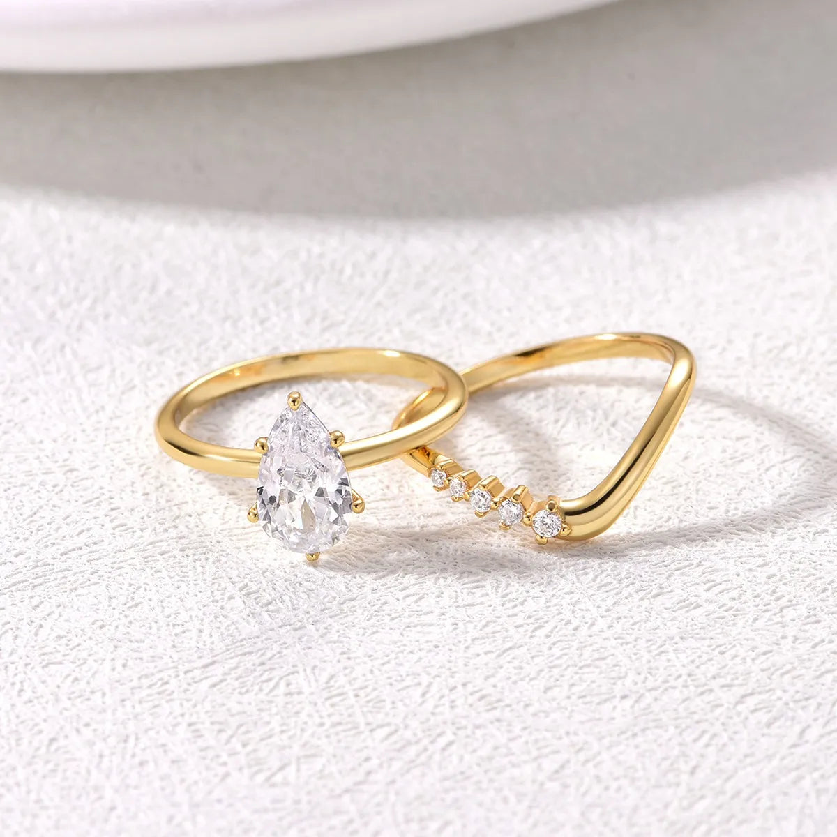 1.5 Carat Moissanite Teardrop Ring 2pcs Set