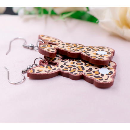 Leopard Cheetah Easter Bunny Rabbit Earrings Glitter Hanging