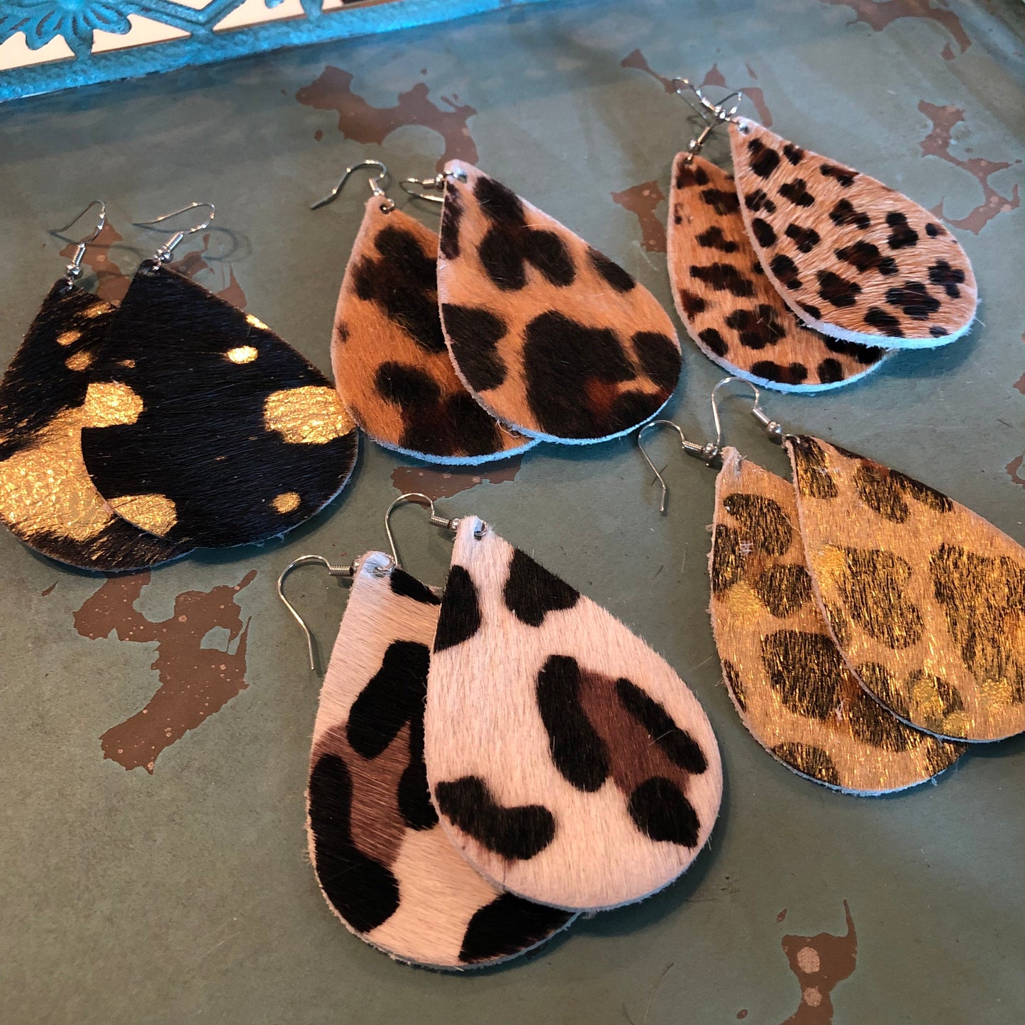 Leopard Animal Print Hair on Hide Earrings