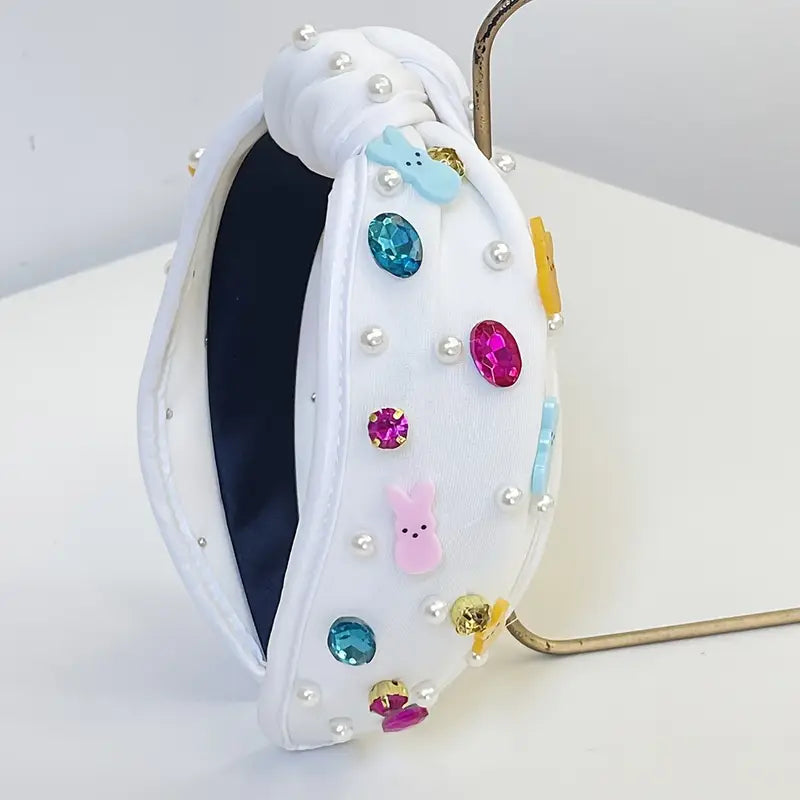 White Pearl Rhinestone Bedazzled Easter Headband