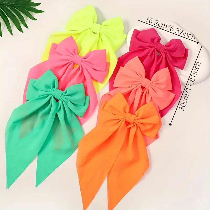 Pack of 6 Summer Bright Colored Hair Bows