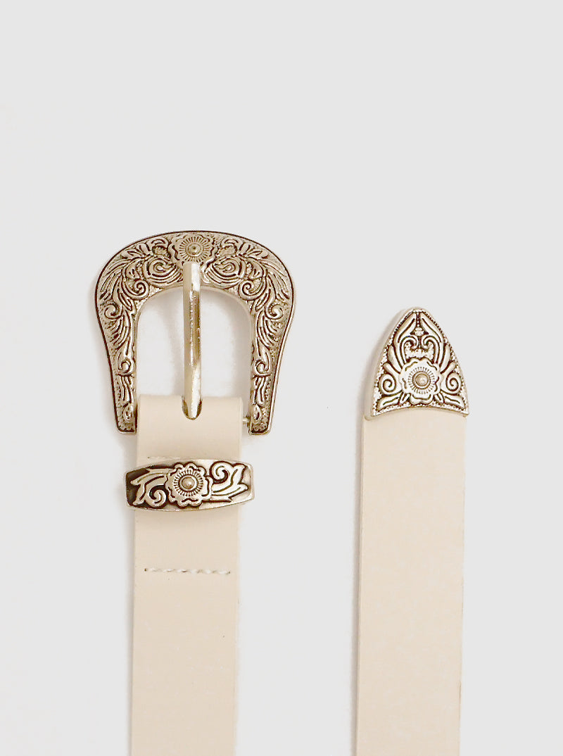 Ivory Metal Buckle Leatherette Belt