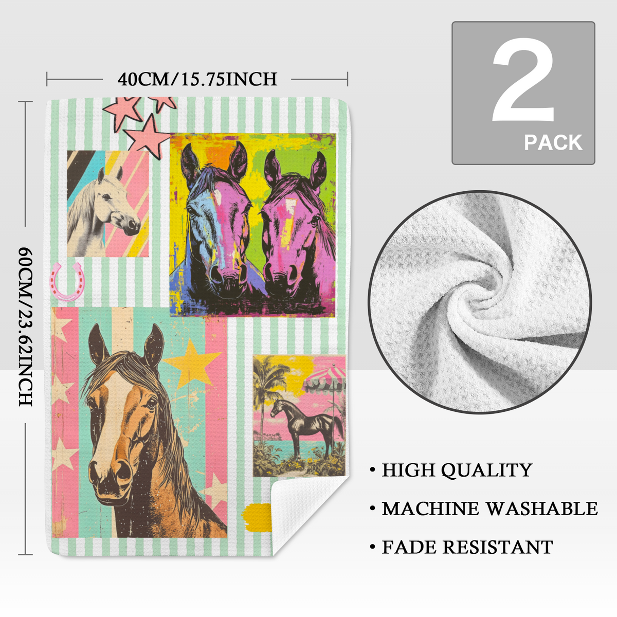 Baha Ranch Horse & Donkey Set of 2 Kitchen Towels Made in America
