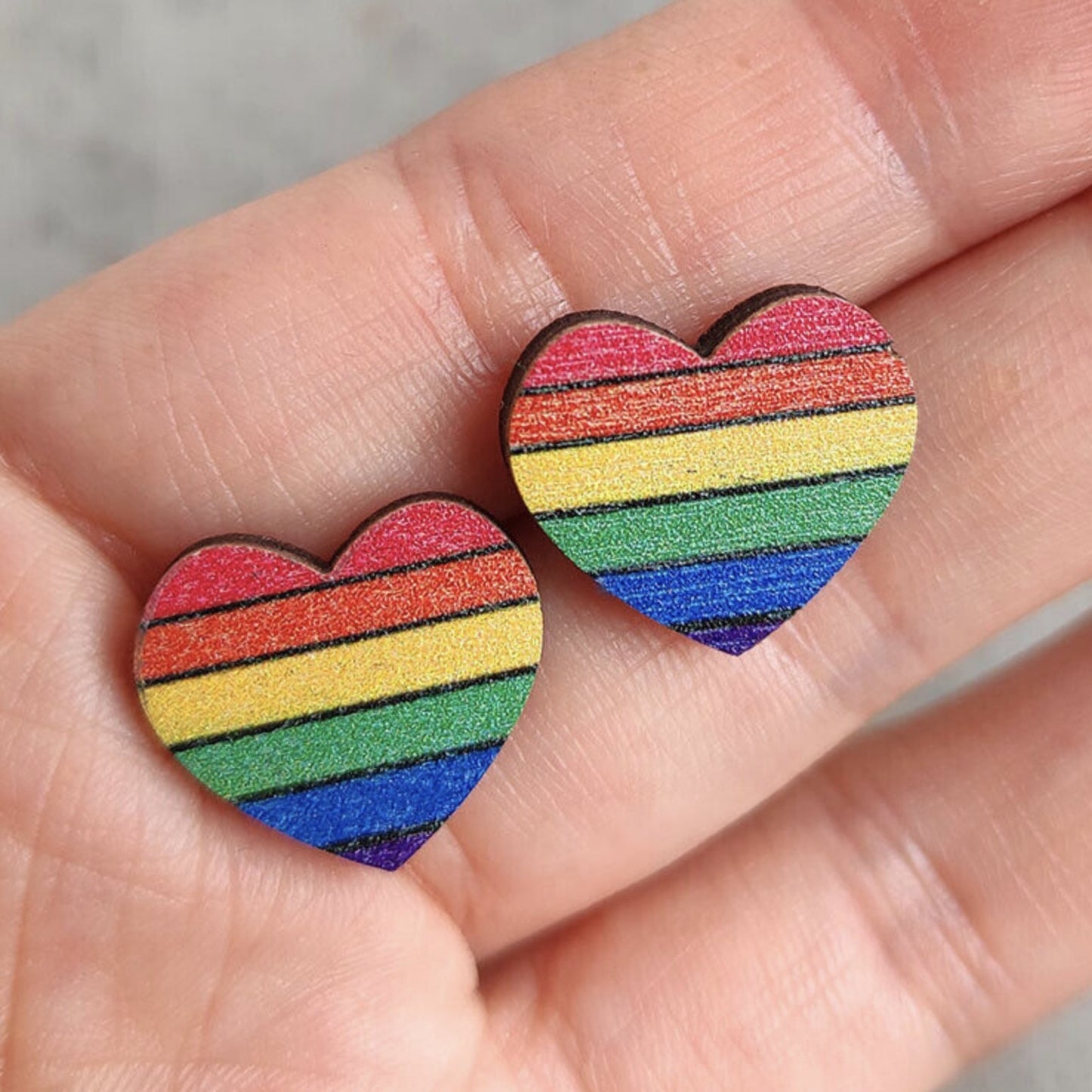 Rainbow Wood Stud Earrings