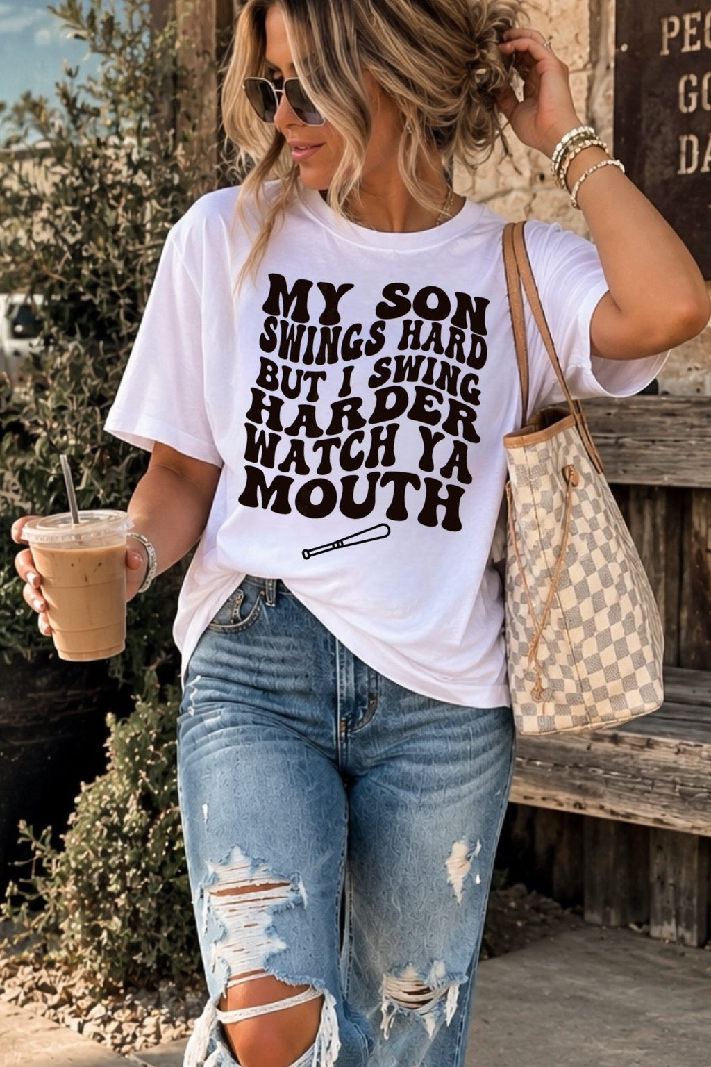 My Son Swings Hard Baseball Mom Graphic Shirt