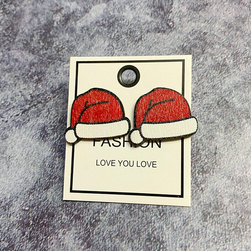 Santa's Hat Wood Holiday Stud Earrings