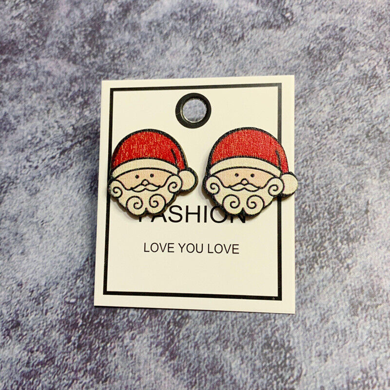 Santa Wood Holiday Stud Earrings