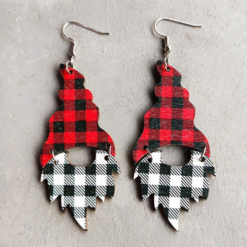 Buffalo Plaid Gnome Holiday Earrings