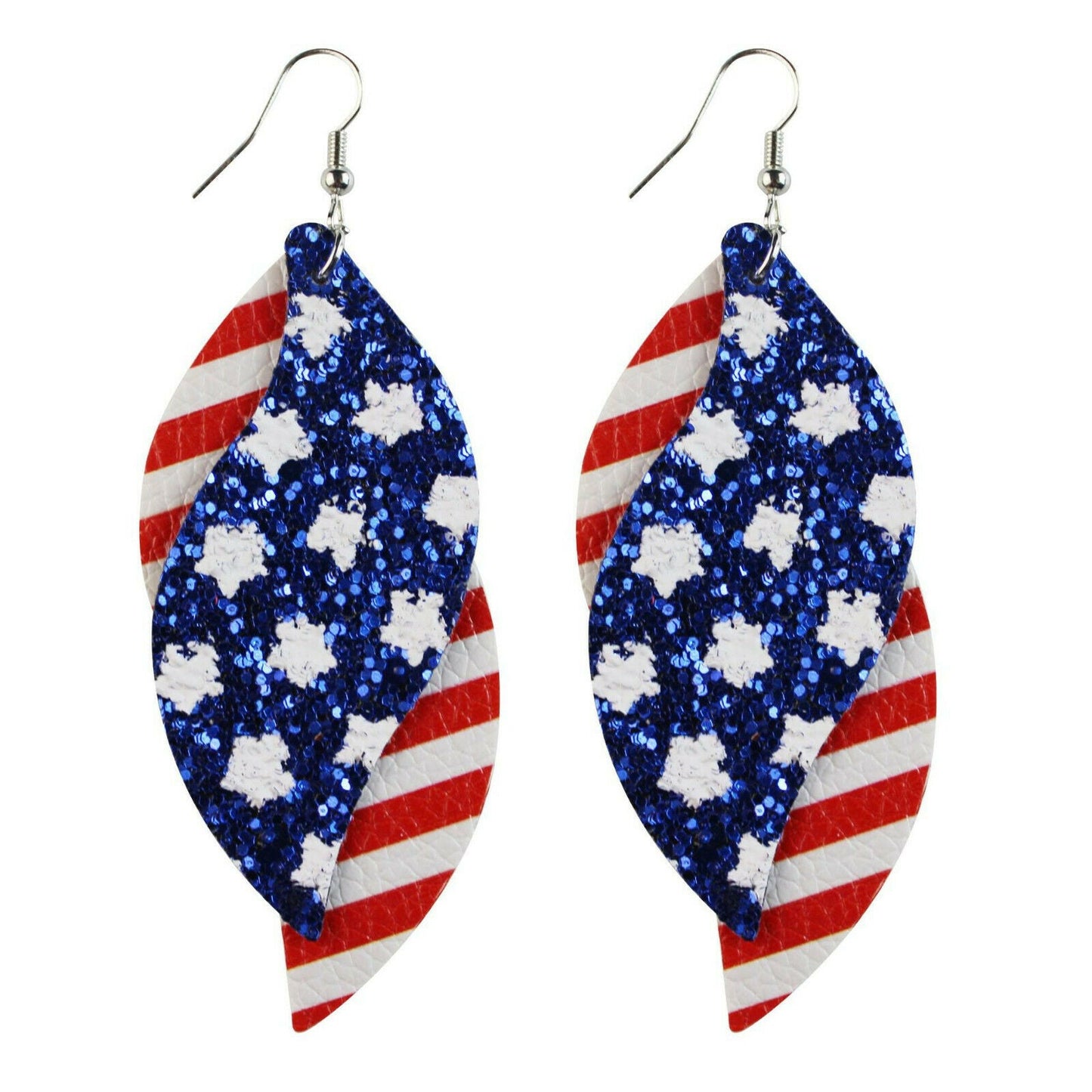 Patriotic 4th Of July Glitter and Leather Earrings