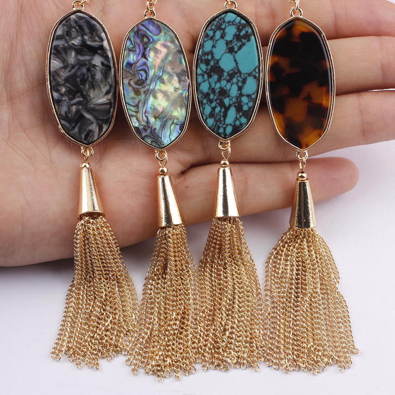 Abalone Shell Necklaces with Gold Tassel