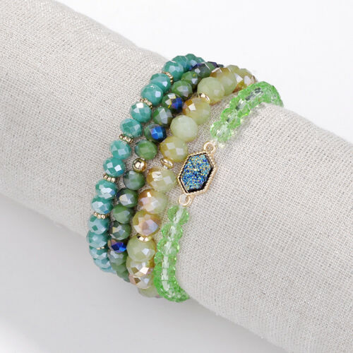 Green Blue Druzy Stretchy Bracelet Set