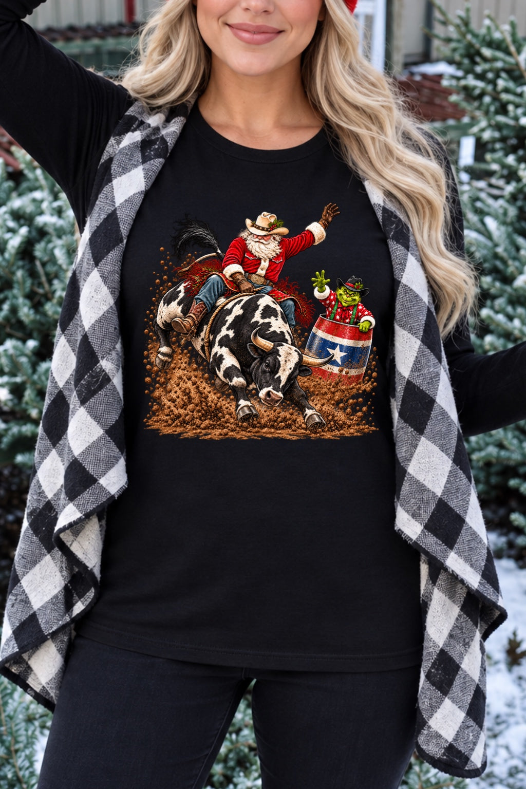 Santa Bull Rider & Grinch Rodeo Graphic Shirt