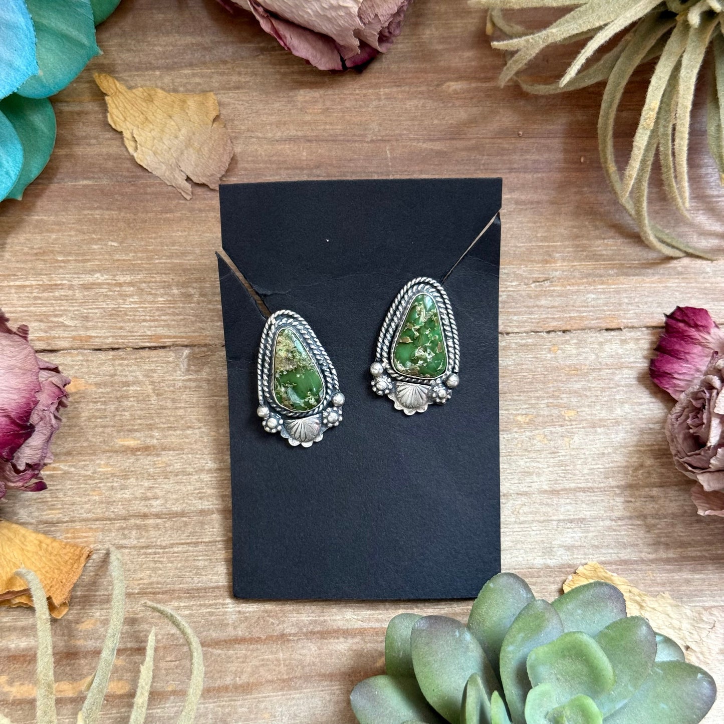 2 - Sterling Silver Sonoran Gold Turquoise Stud Earrings by Shay Pfeiffer