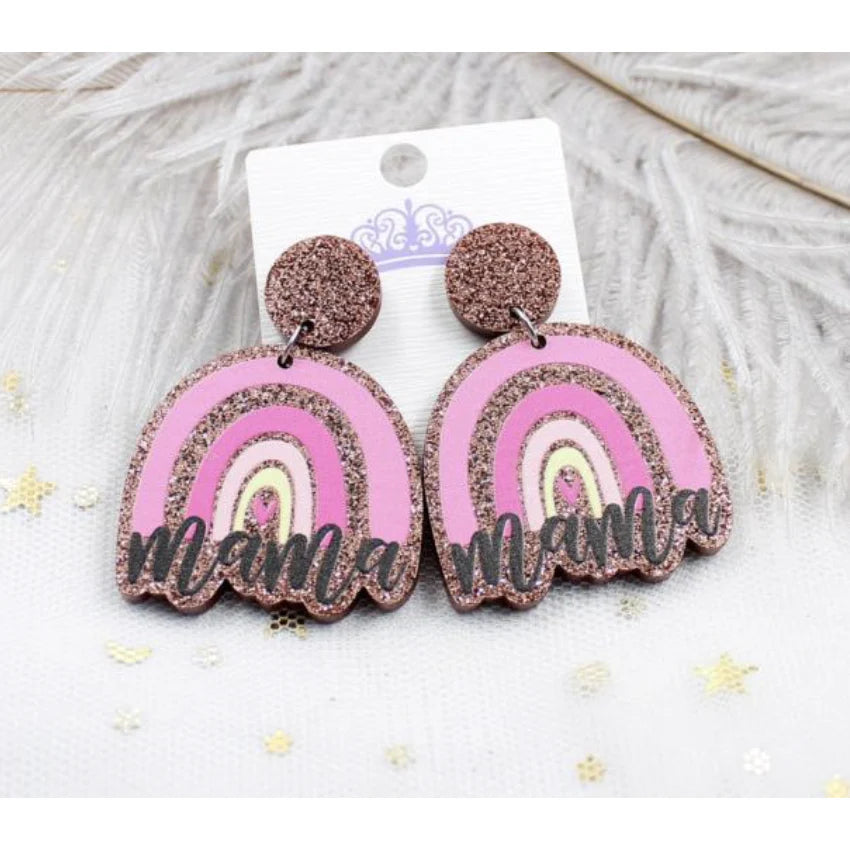 MAMA Glitter Acrylic Rainbow Stud Hang Earrings