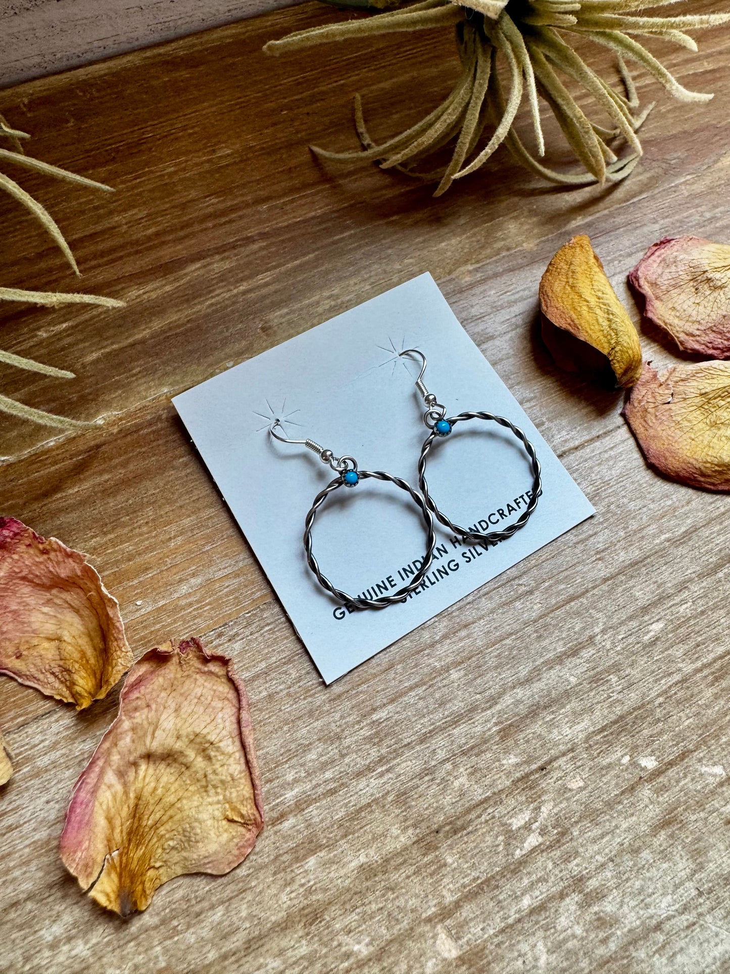 Sterling Silver Small Hoop Earrings with Kingman Turquoise