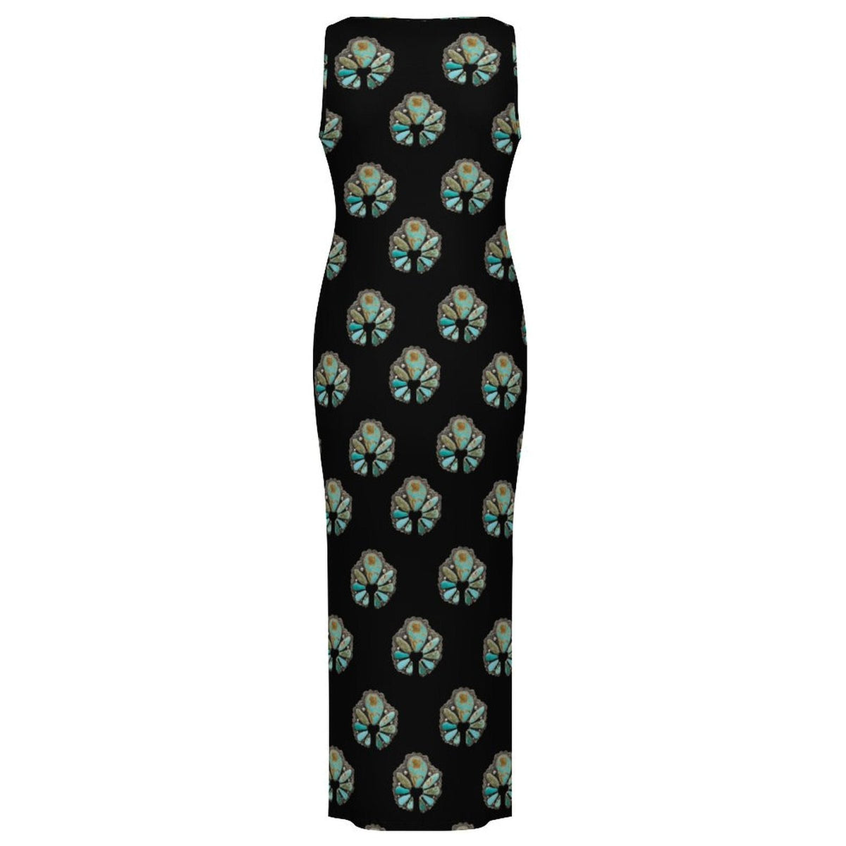 Baha Ranch Turquoise Naja Sleeveless Bodycon Side Slit Maxi Dress
