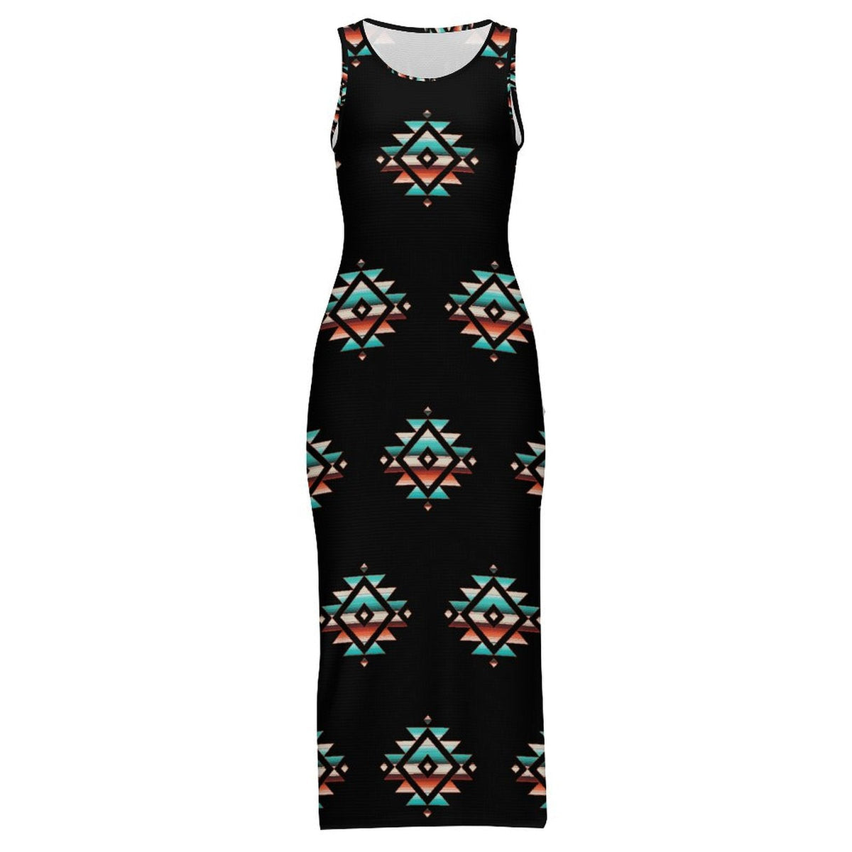 Baha Ranch Southwestern Aztec Sleeveless Bodycon Side Slit Western Maxi Dress