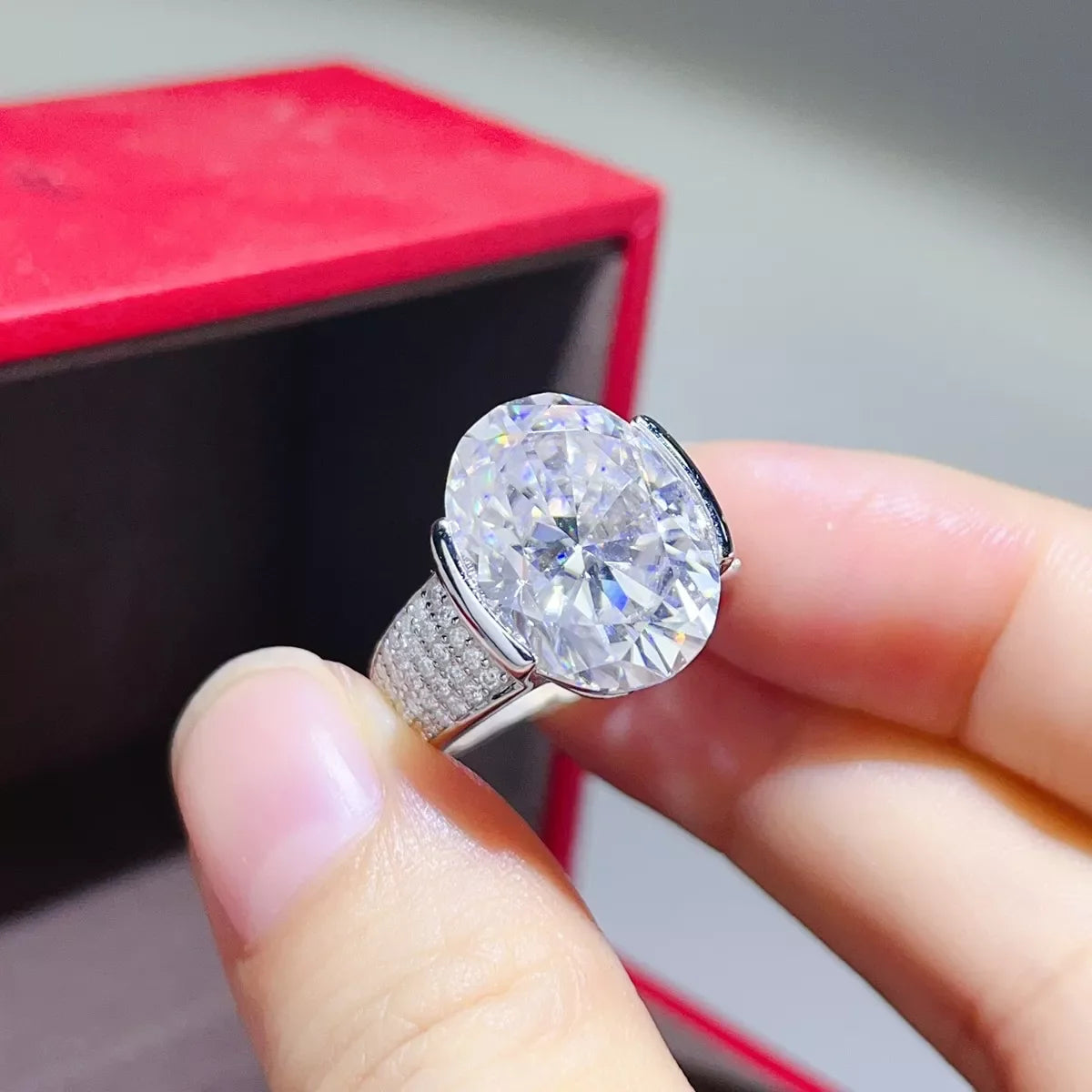 10 Carat Moissanite 925 Sterling Silver Oval Cut Ring