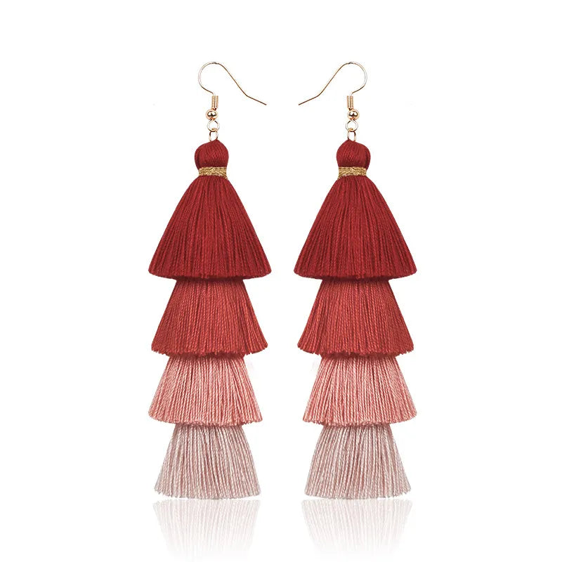 4 Layer Red Pink Valentine's Day Tassel Earrings