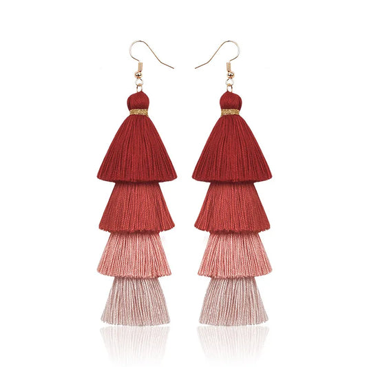 4 Layer Red Pink Valentine's Day Tassel Earrings